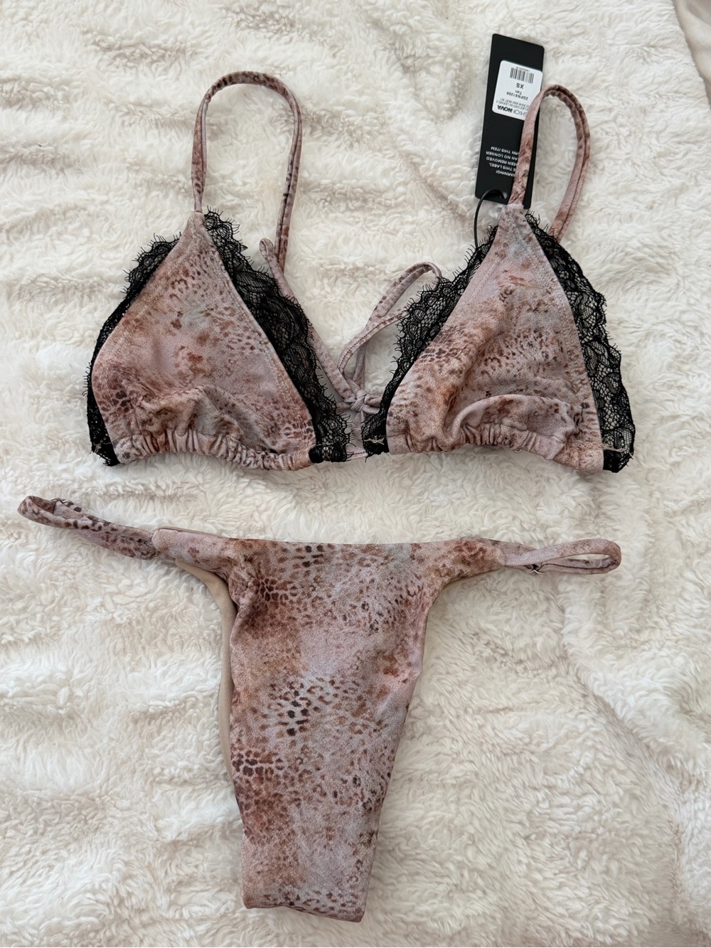 NWT* Fashion Nova Animal Print 3 Piece Bikini & Mesh Cover Up Set XS